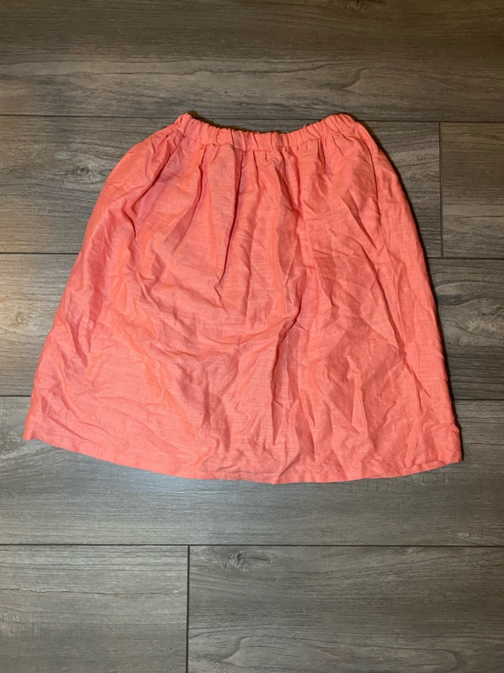 EUC 100% Linen Small Shop Slow Fashion Salmon Pink/Coral Elastic Waist A-Line